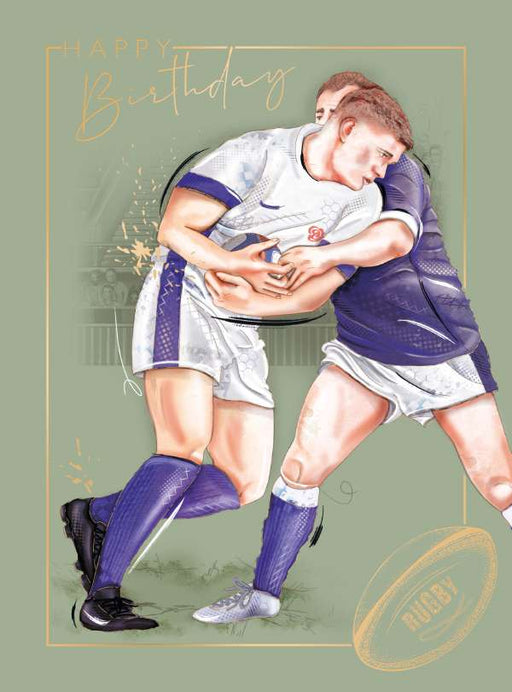 7x5inch Greeting Card - Happy Birthday - Rugby Players Image