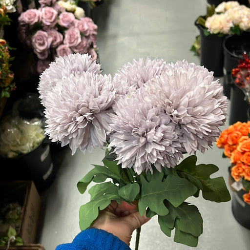 7 Head Spiky Chrysanthemum Bush x 32cm - Lilac Grey
