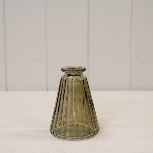 Olive Green Glass Ribbed Bottle L7.4cm X H9.9cm