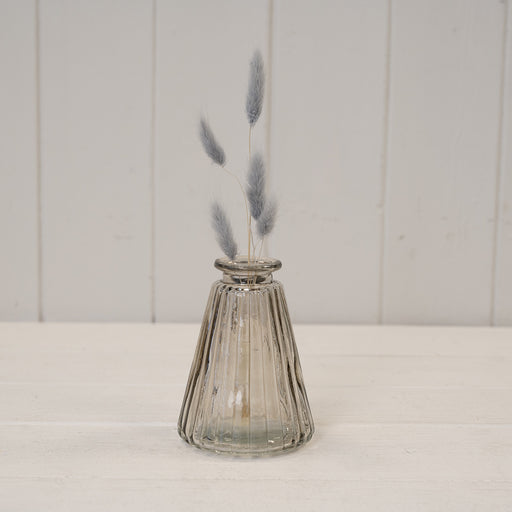 Smokey Brown Ribbed Glass Bottle - W7.4cm x H9.9cm