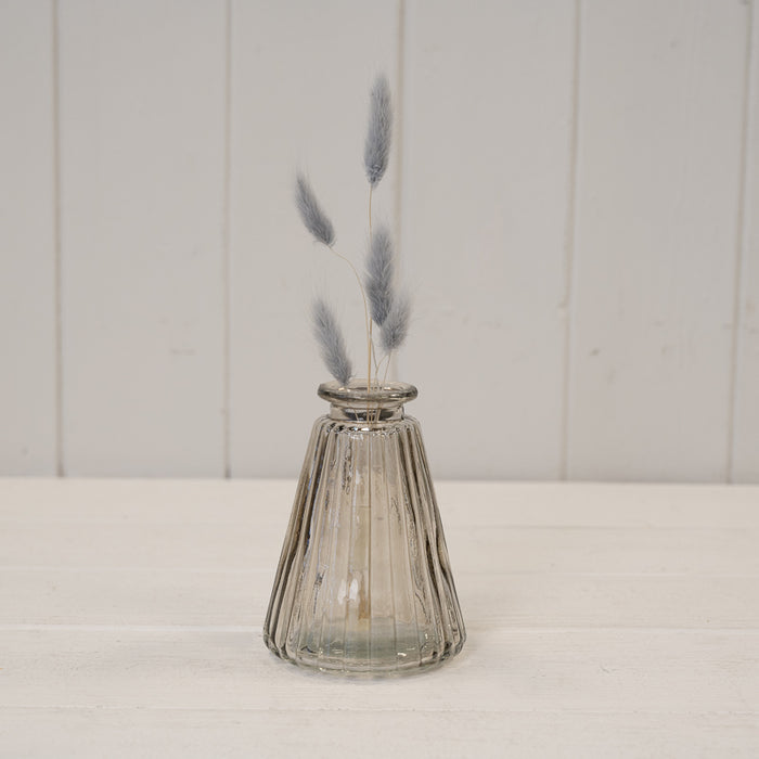 Smokey Brown Ribbed Glass Bottle - W7.4cm x H9.9cm