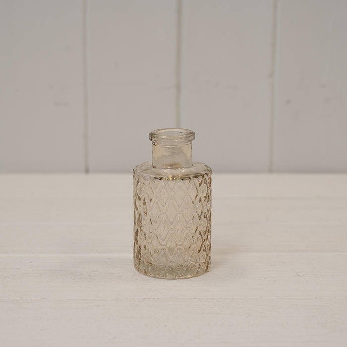 Smokey Brown Mini Geometric Glass Bottle - H9cm