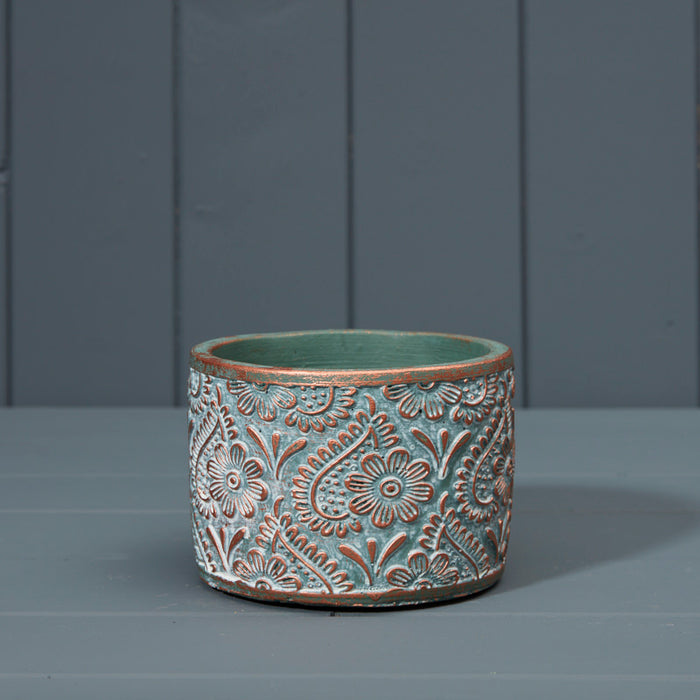 Green And Copper Washed Cement Planter L12.5xd12.5xh8.5cm