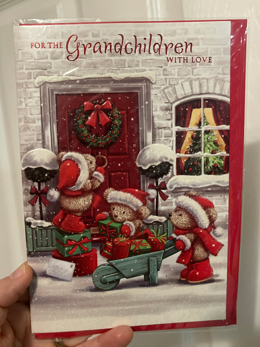 7x5" christmas Card - For the Grandchildren - 3bears in snowy scene image