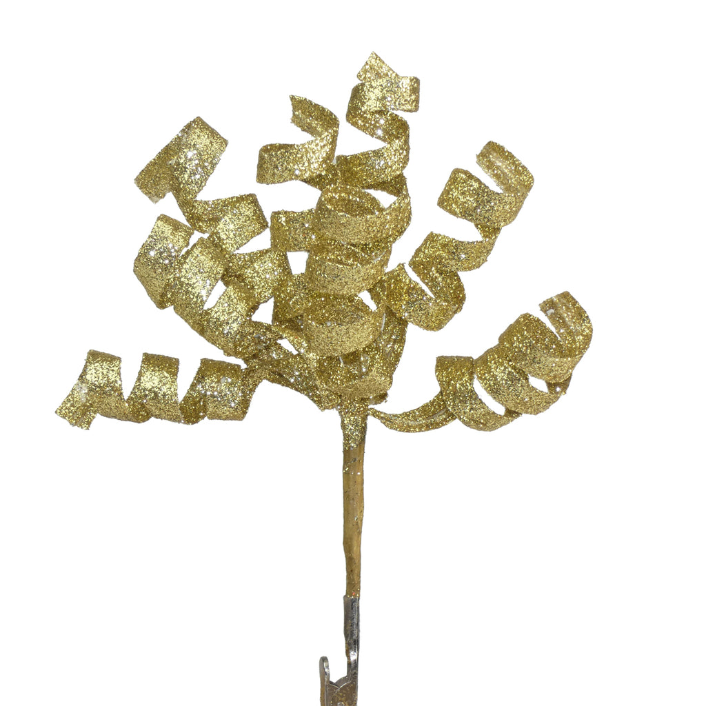 10cm Curly Glitter Pick Gold — Artificial Floral Supplies