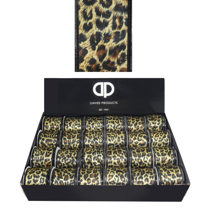 Single Roll of Wired Edge Ribbon - 63mm x 2.7m - Animal Print