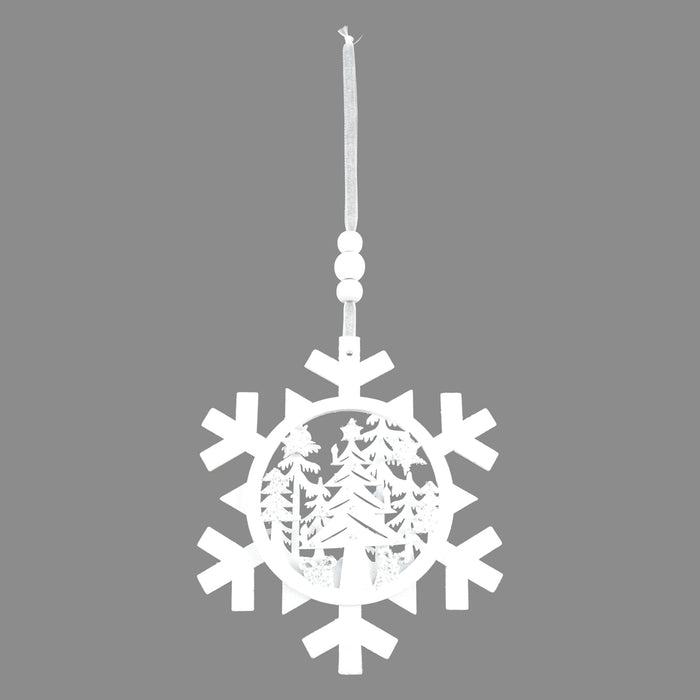 13cm White Wooden Snowflake Hanger