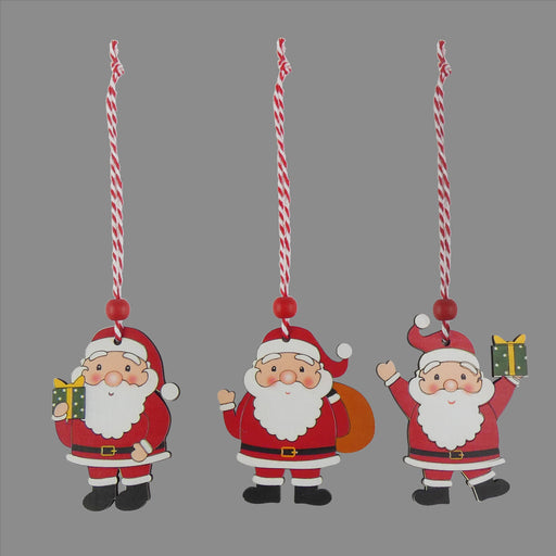 Hanging Wooden Santa - Pack of 3