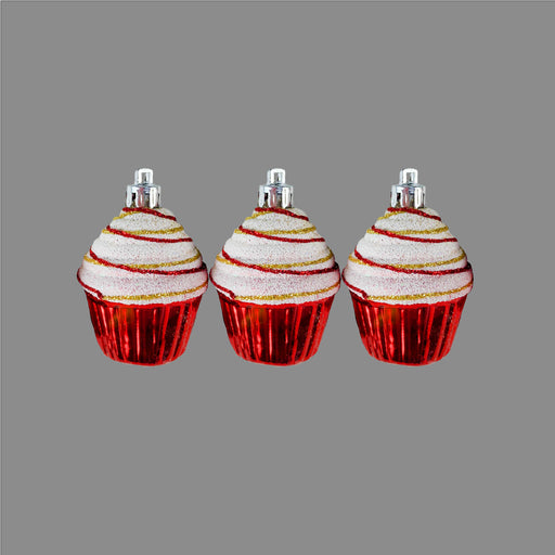 3 Cute Mini Red Cake Baubles x 6cm