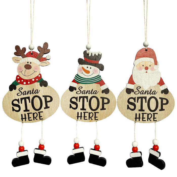 20cm Santa Stop Here Hanger - One Selected at Random