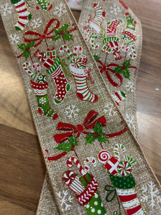 1 Metre Length - Wired Edge Christmas Stocking traditional 63mm