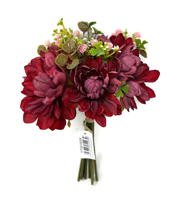 5 Head Dahlia Flower Bundle x Height 30cm - Burgundy