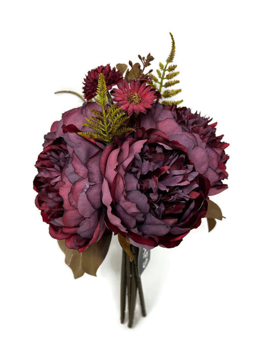 5 Stem Peony Flower Bundle x 28cm - Burgundy