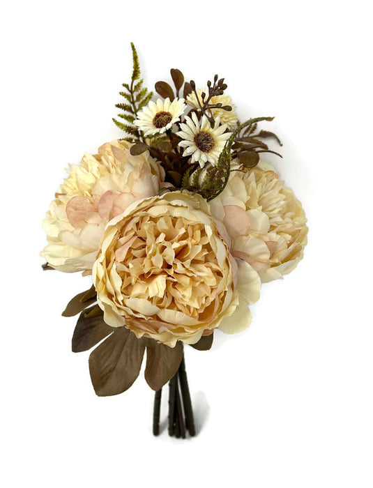 5 Stem Peony Flower Bundle x 28cm - Cream