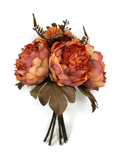 5 Stem Peony Flower Bundle x 28cm - Orange