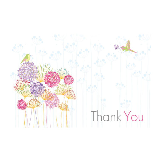 50 Florist Cards - Thank You - Multicoloured Alliums & Birds