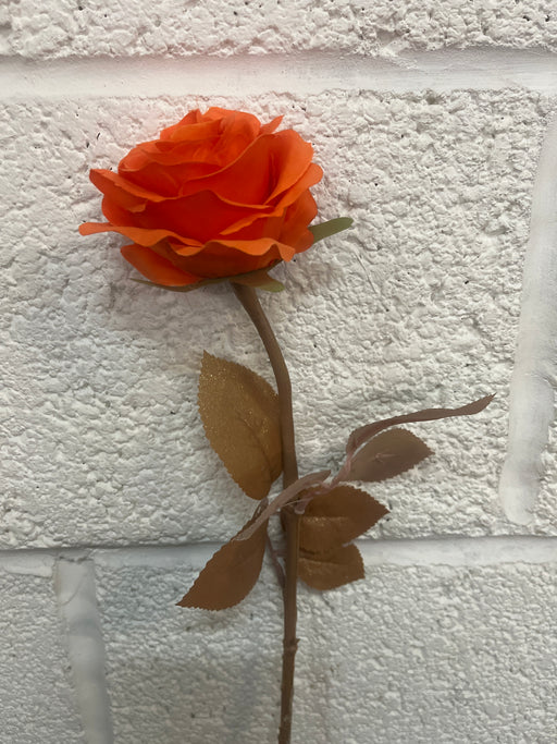 Shimmer Leaf Single Rose - Orange (55cm Long)