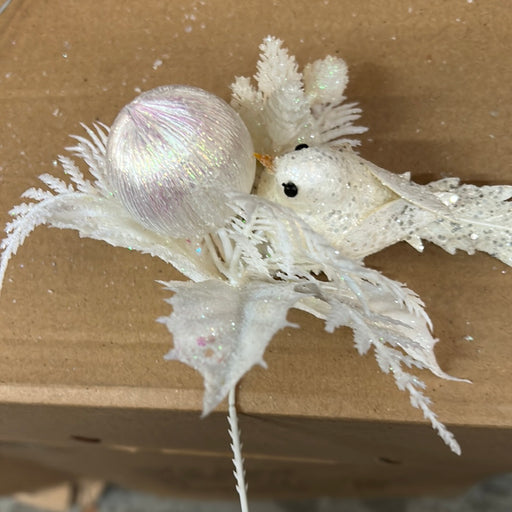 Christmas Artificial White Dove & Bauble Florist Wire Pick x 20cm  - Single