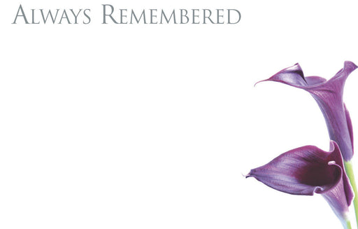 50  Florist Cards - Always Remembered Purple Calla