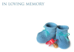 6 Large Florist Sympathy Message Cards - 12.5 x 9cm - In Loving Memory Blue Knitted Boots