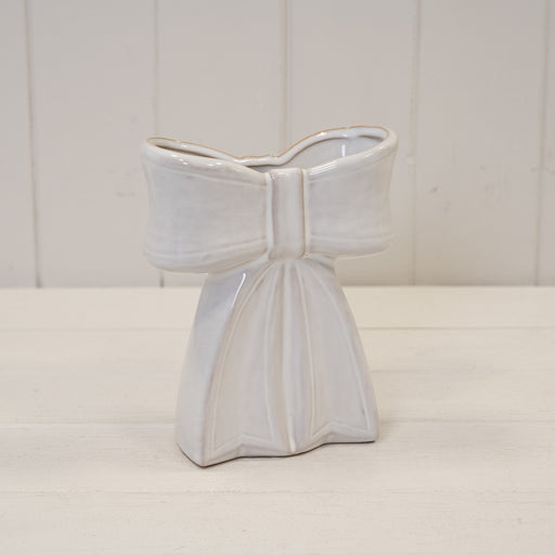 White Ceramic Bow Vase Small 13.2cm X 6.5cm X 16.5cm