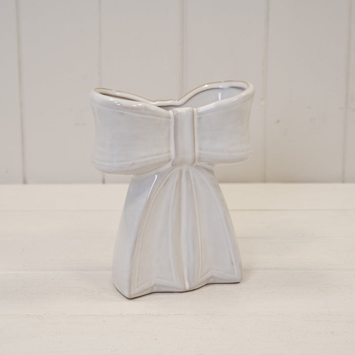White Ceramic Bow Vase x H16.5cm - Small