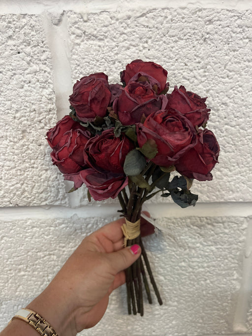 Dried style burgundy red single stem rose bundle