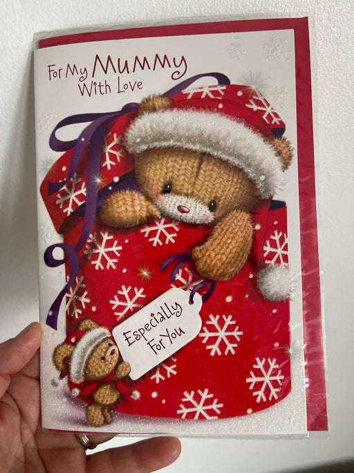 7x5" Christmas Card - Mummy you’re the Best! - Two Bears with Stocking Image