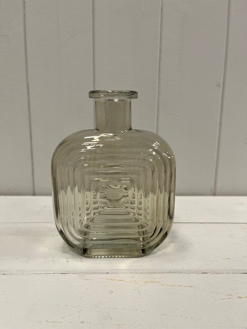 Smokey Brown Square Glass Bottle With Ribbed Design