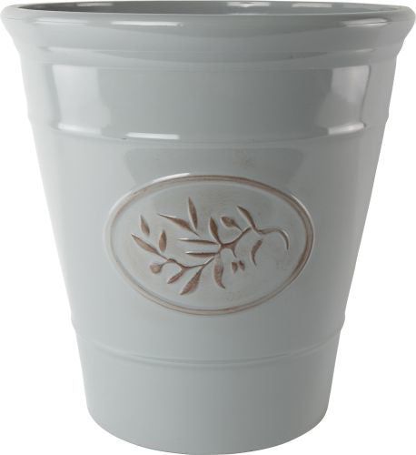 High Gloss Plastic Planter Embossed Olive Branch x 23cm - Grey