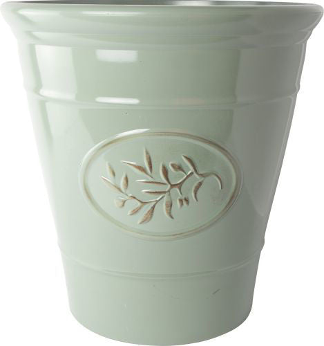 High Gloss Plastic Planter x 30cm - Embossed Olive Branch - Green