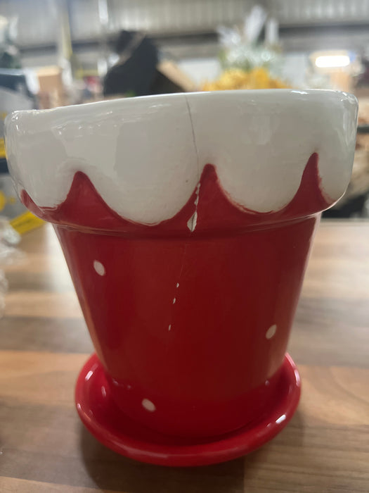 DAMAGED SEE PICTURESTimeless Tidings Ceramic Snowy Pot - Red - H13cm