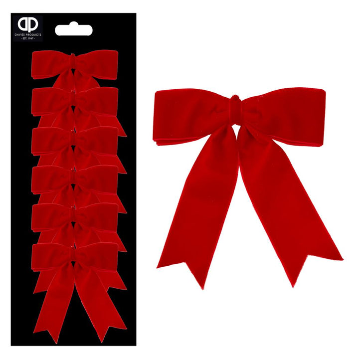 6 Double Layer Velvet Bows - Red