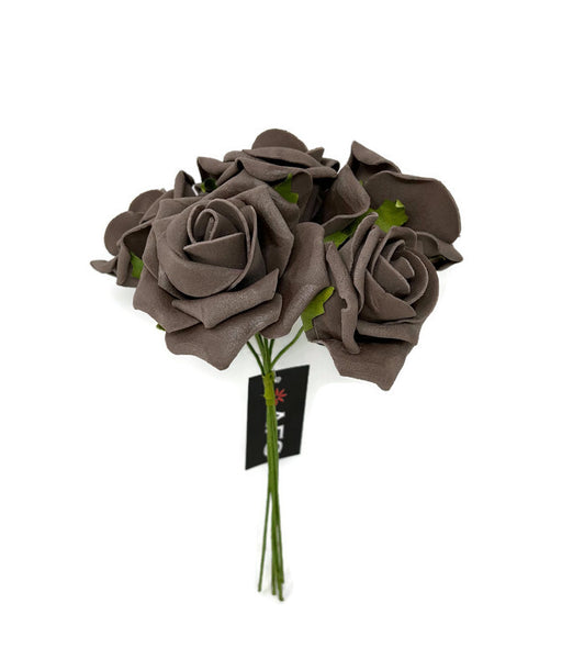 6 Head Foam Rose Bunch -  Brown