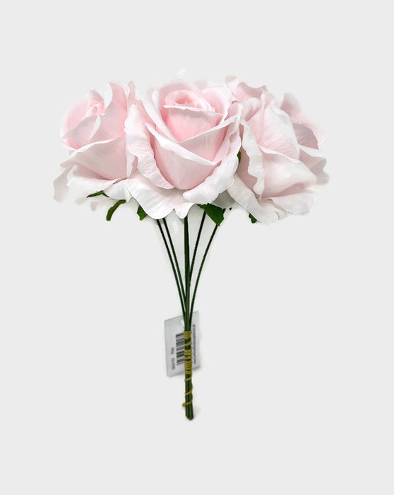 Pink Roses Bundle 6 Wired Stem Rose Bundle x 27cm - Pink — Artificial Floral Supplies