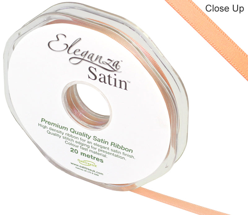6mm x 20m Double Faced Peach Satin Ribbon