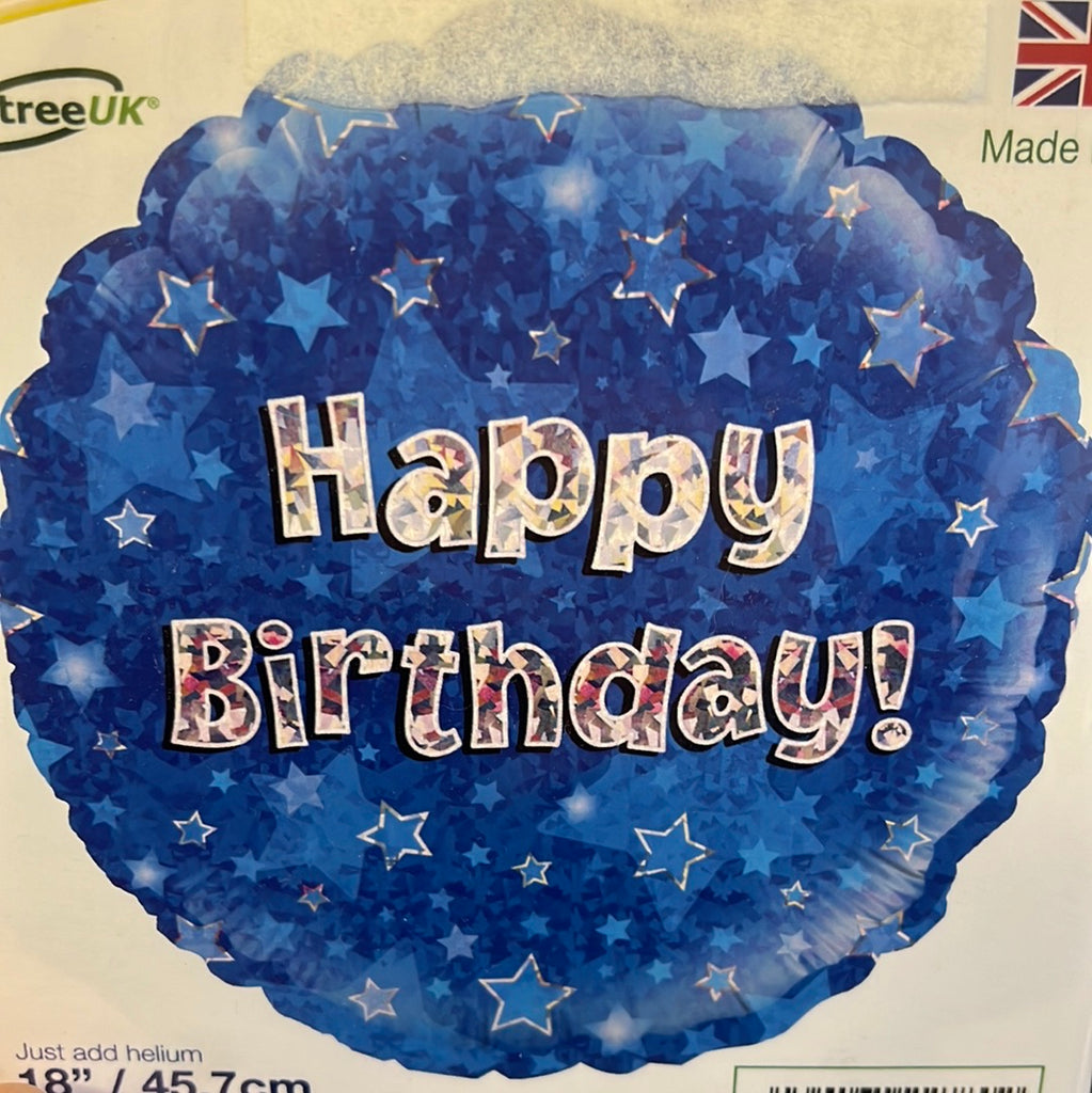 18" Foil Balloon Blue Happy Birthday — Artificial Floral Supplies