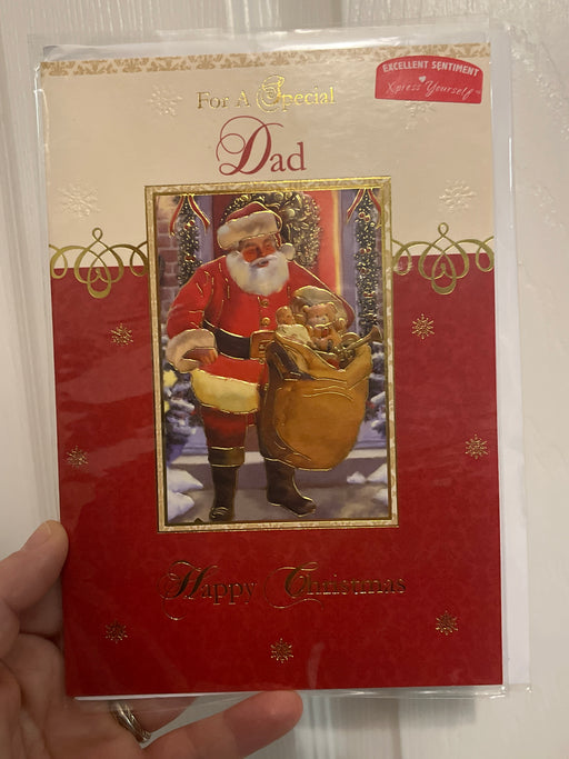 7x5" christmas Card - Special Dad - Santa with Presents image