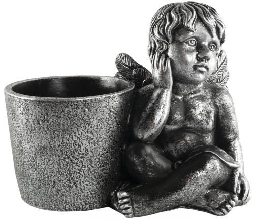 Angel Cement Planter x 28cm - Silver