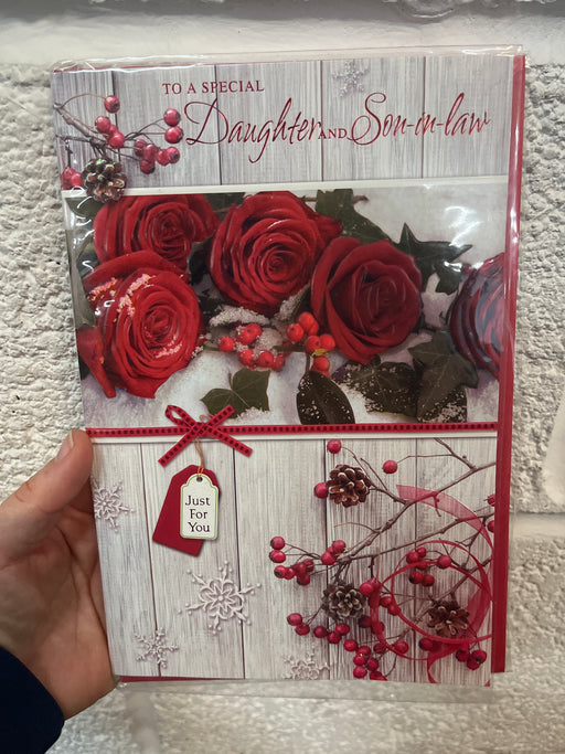 9x6” Christmas Card - Daughter & Son in law - Red rose image