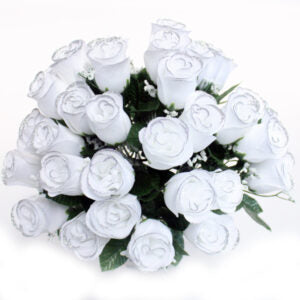 32 Stem Glitter Rose Bush - White