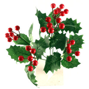 5 Stem Holly & Berry Bush Green