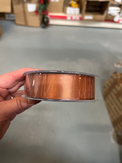 25mm x 20m Double Faced Copper Brown Satin Ribbon RI7598