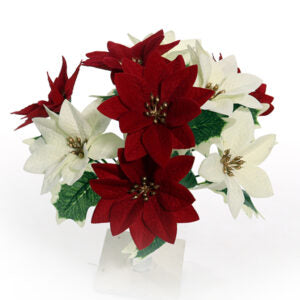 9 Stem Red & Ivory Velvet Poinsettia Bush