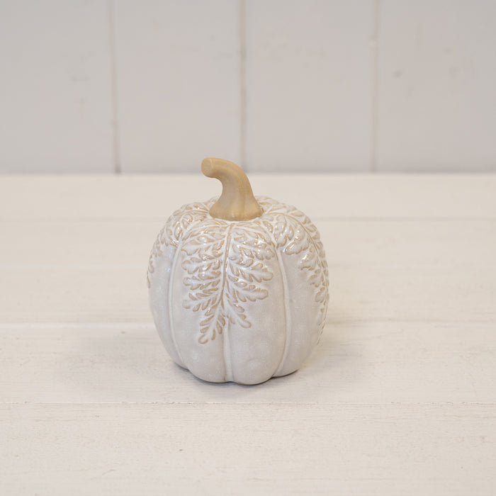 Natural Glazed Taller Pumpkin With Oversized Leaves