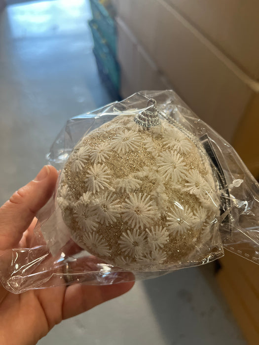10cm Champagne Sparkle Flower Bauble