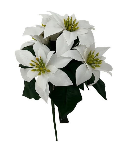 7 Stem White Velvet-Touch Poinsettia Bush x H30cm
