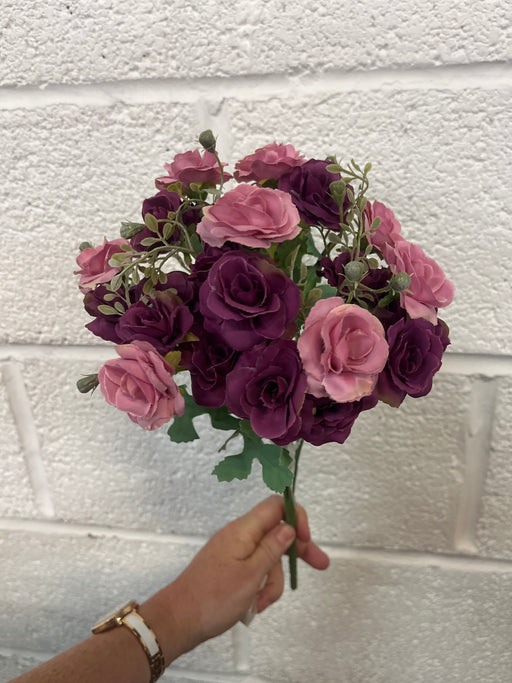 9 Stem Multiple Head Mini Rose Bush - Pink/purple mauve