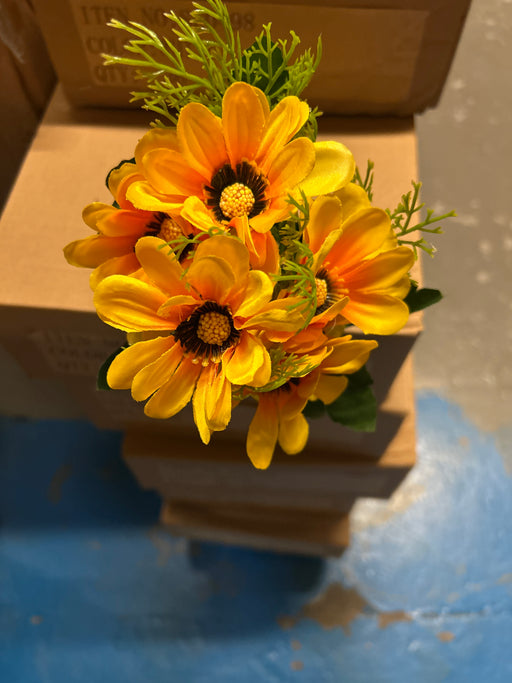 7 Head Anemone & Foliage Bush  x 28cm Yellow