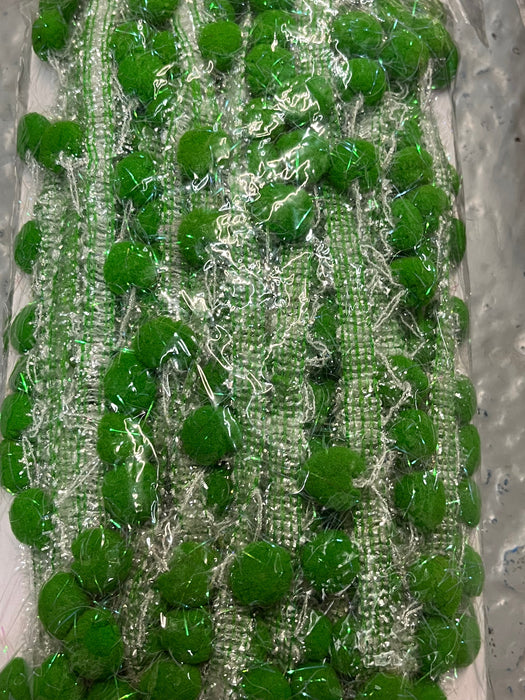 Pom Pom Trim - Tinsel Red - 10mm Bobbles -  10 Metre Card